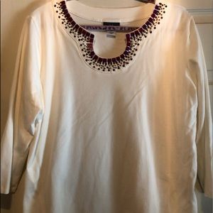 Cream shirt with plum and magenta design